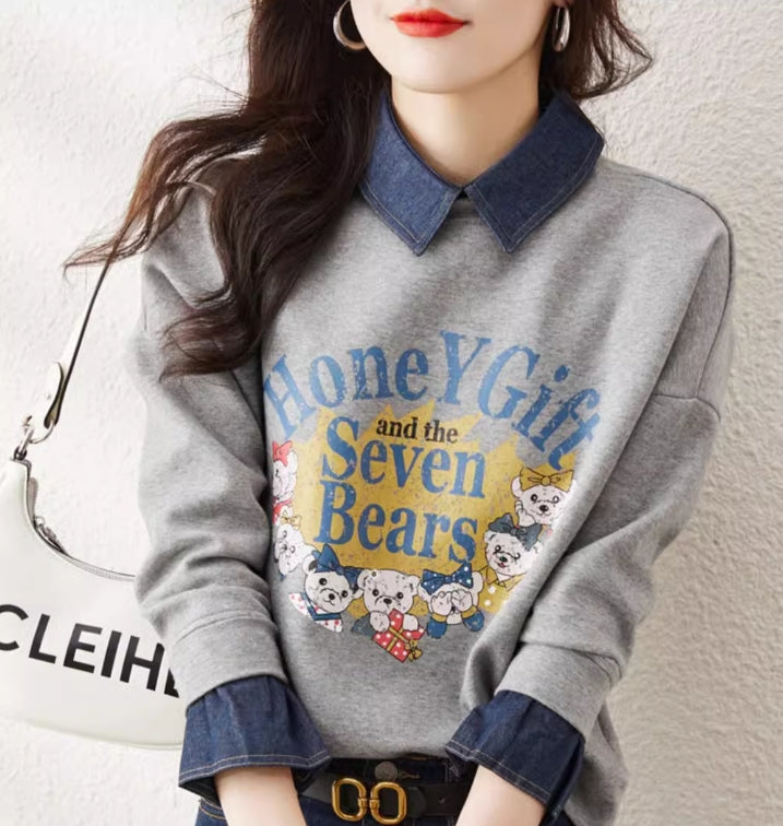 【tops】偽二つ切り替えPOLOネックパーカーG24004