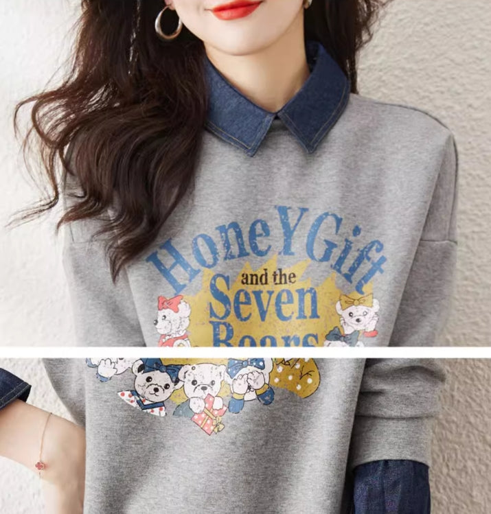 【tops】偽二つ切り替えPOLOネックパーカーG24004