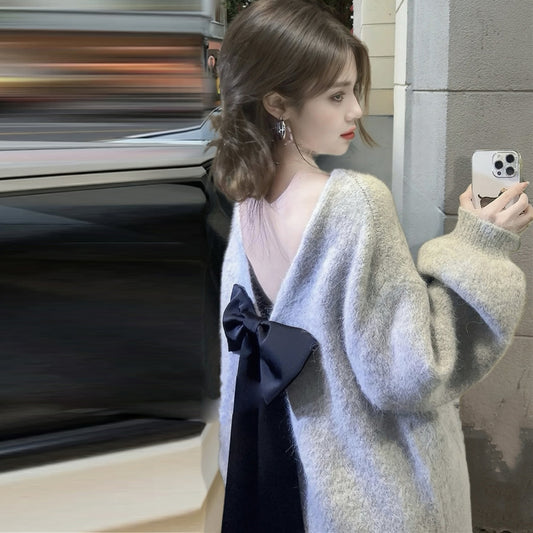 【tops】バックリボン長袖ニットセーターG24006