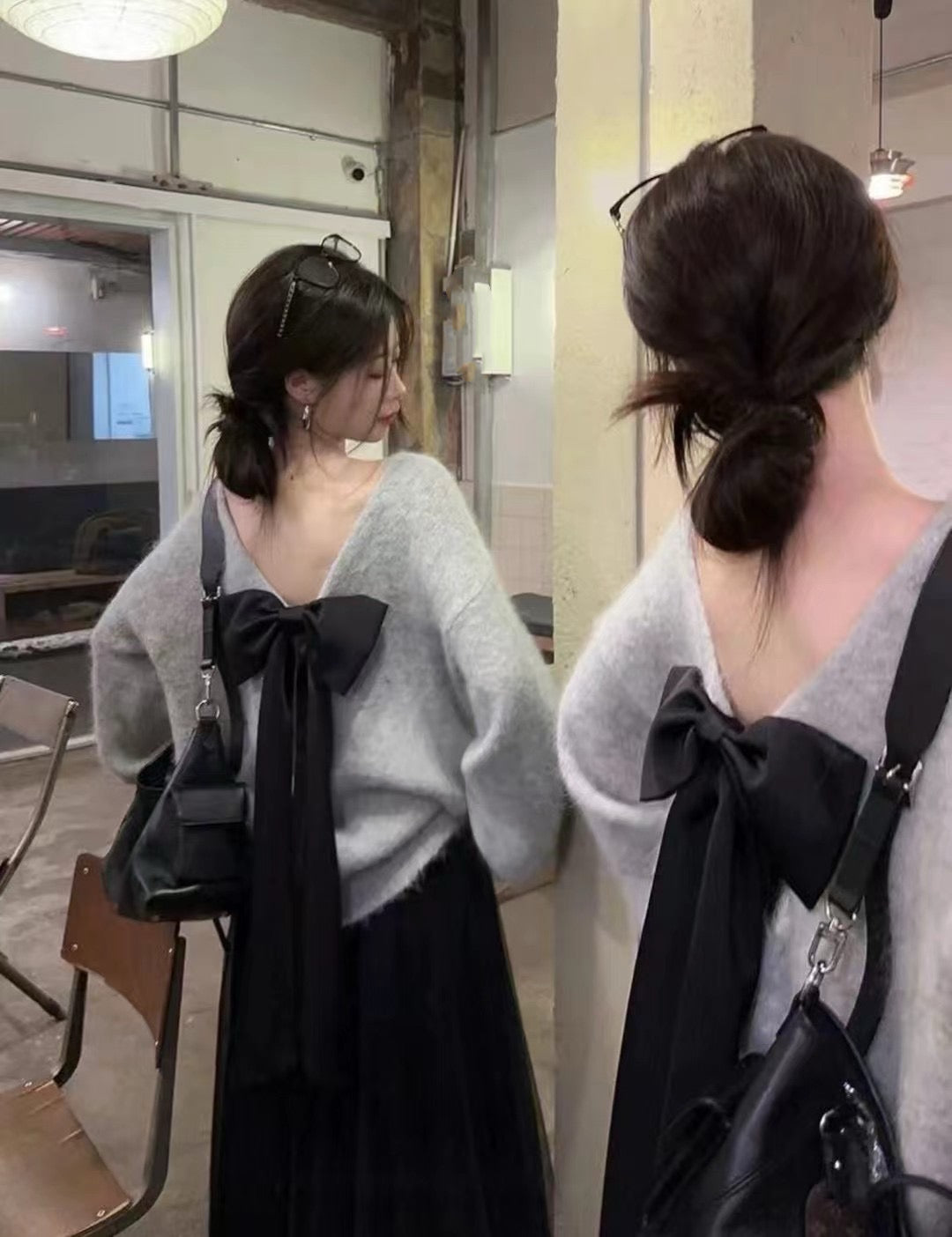 【tops】バックリボン長袖ニットセーターG24006