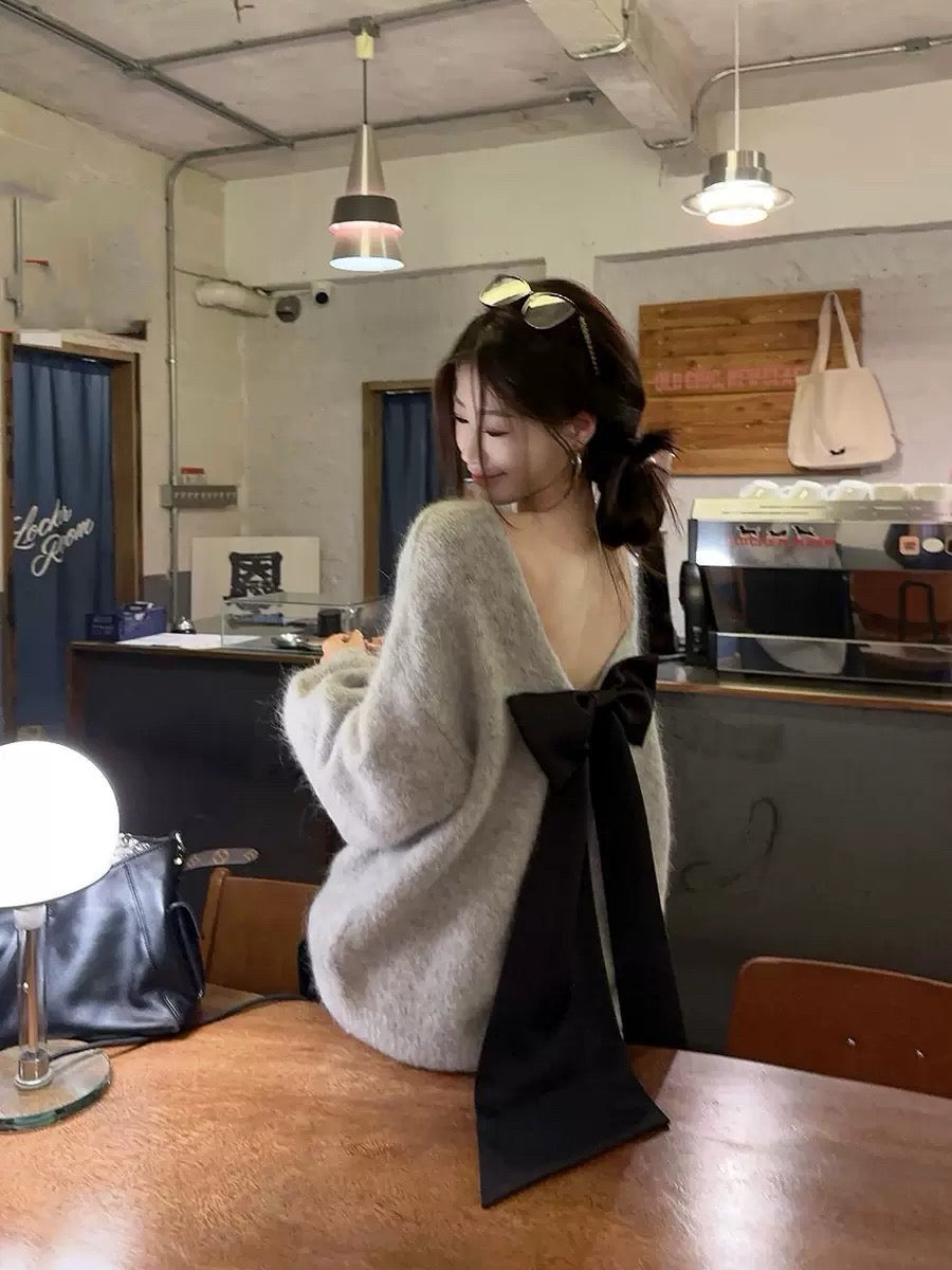 【tops】バックリボン長袖ニットセーターG24006