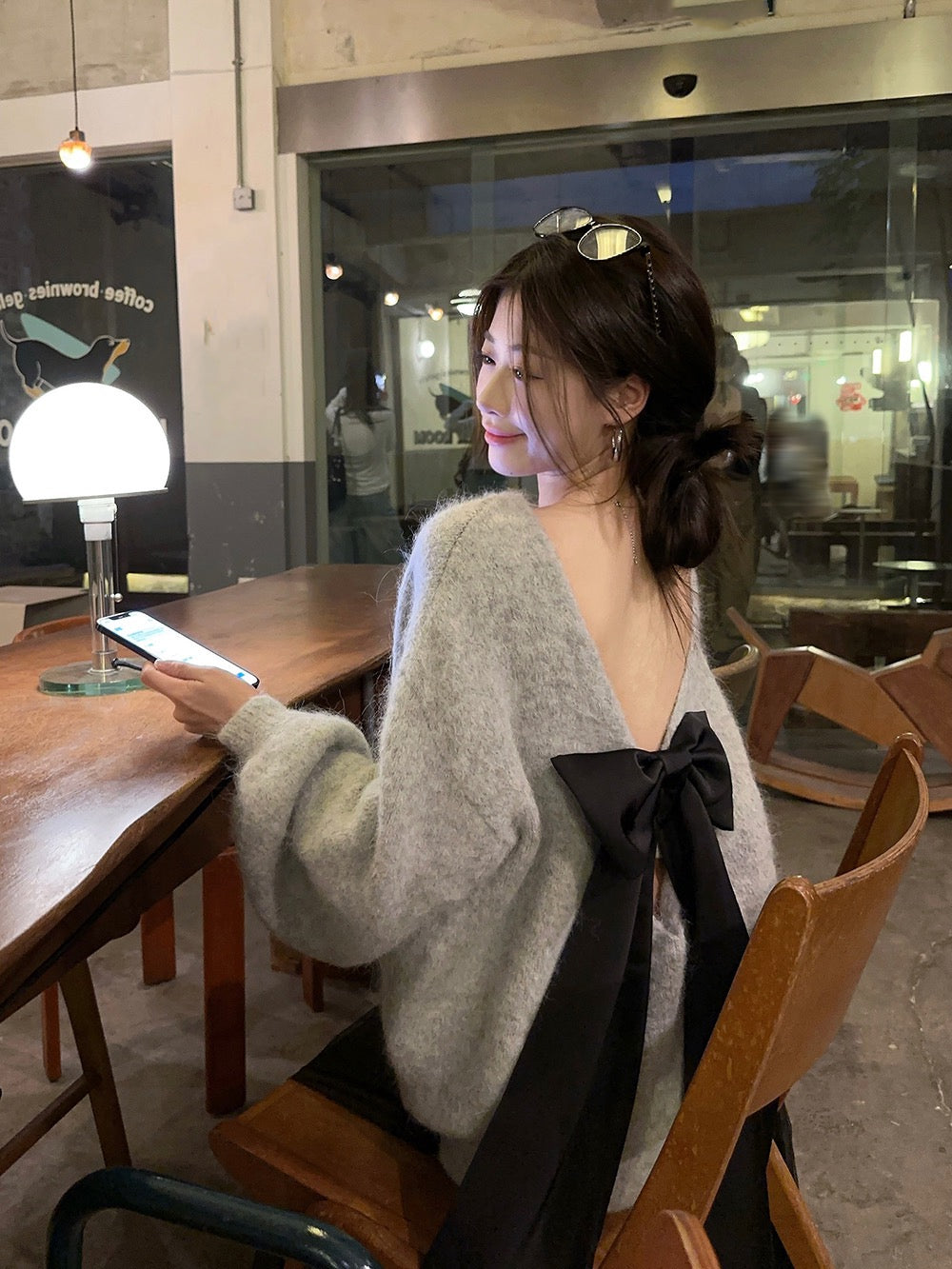 【tops】バックリボン長袖ニットセーターG24006