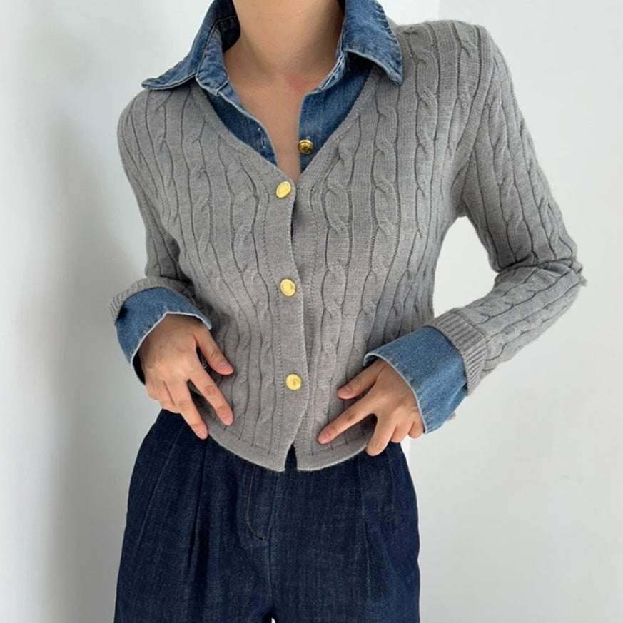 【tops】偽二つ切り替えニットセーターG24007