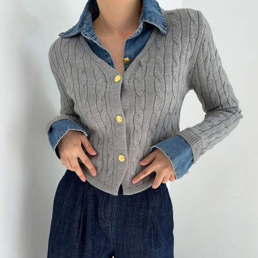 【tops】偽二つ切り替えニットセーターG24007