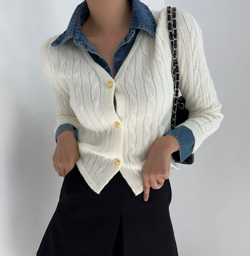 【tops】偽二つ切り替えニットセーターG24007