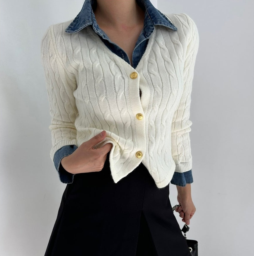 【tops】偽二つ切り替えニットセーターG24007