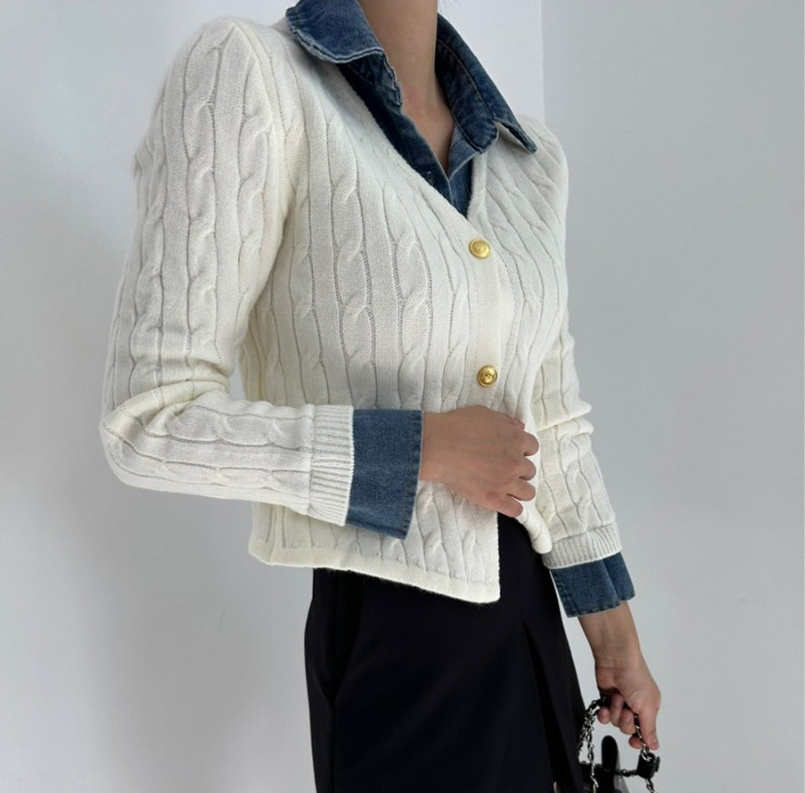 【tops】偽二つ切り替えニットセーターG24007