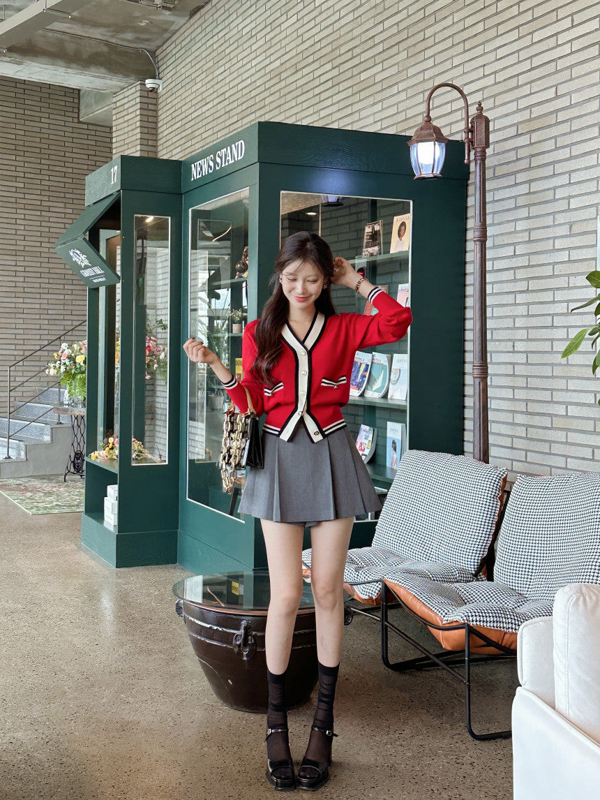 【outer】Vネック長袖ニットカーディガンG24008