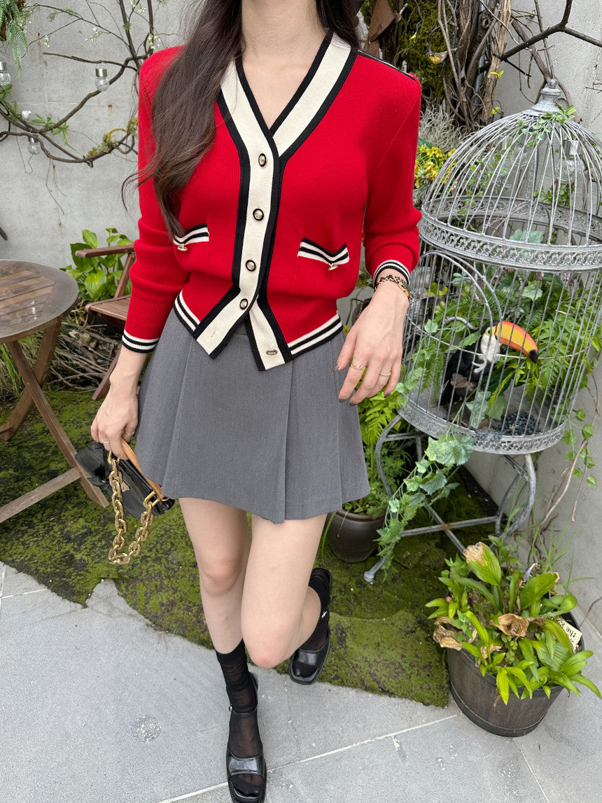 【outer】Vネック長袖ニットカーディガンG24008