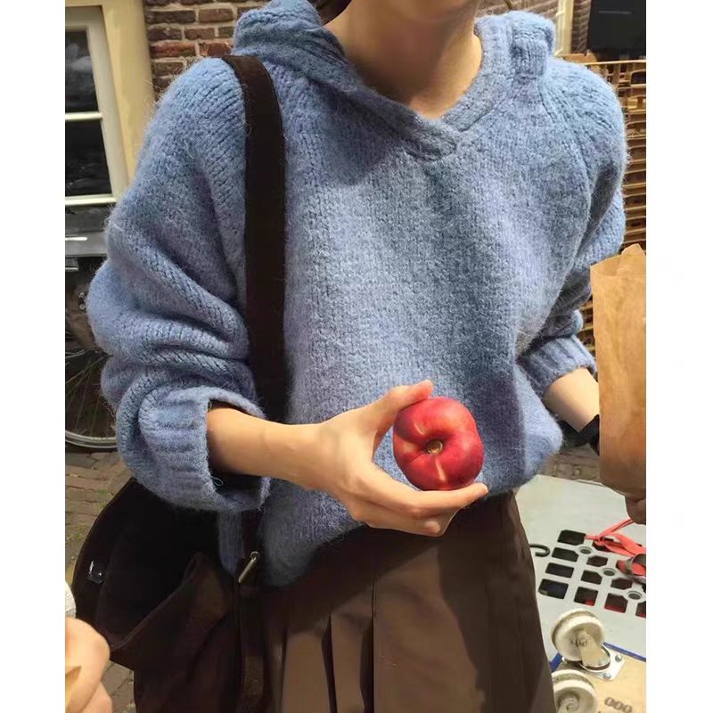 【tops】フード付きニットセーターG24012