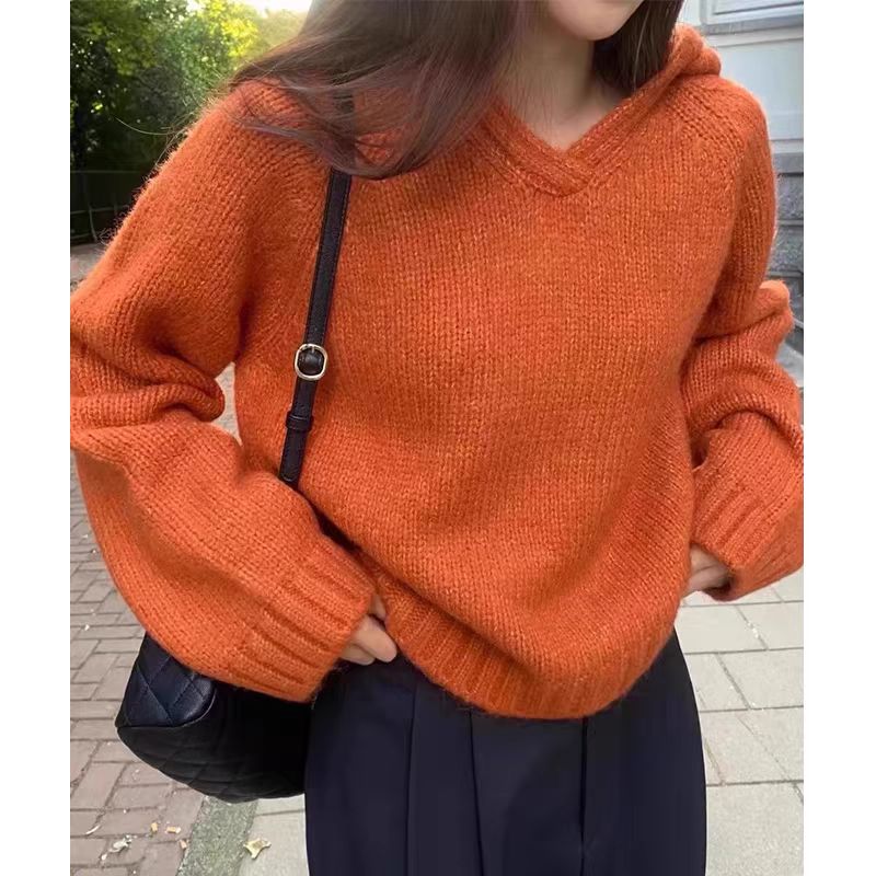 【tops】フード付きニットセーターG24012