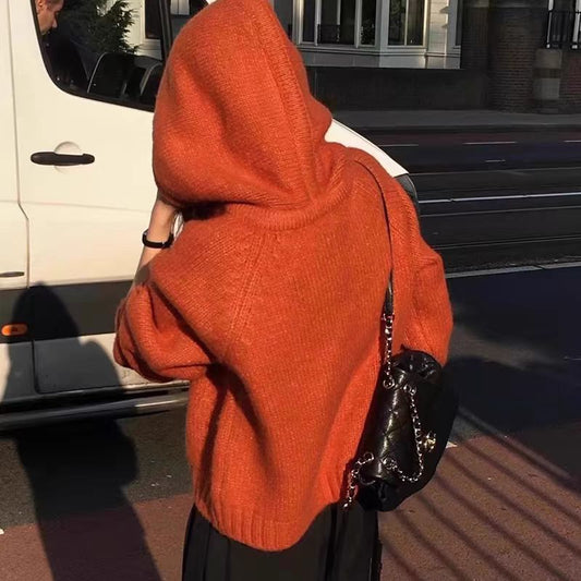 【tops】フード付きニットセーターG24012