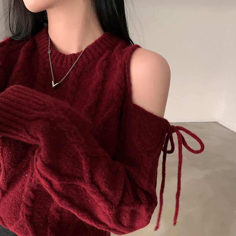 【tops】オープンショルダーニットセーターG24023