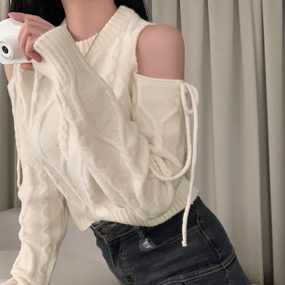 【tops】オープンショルダーニットセーターG24023