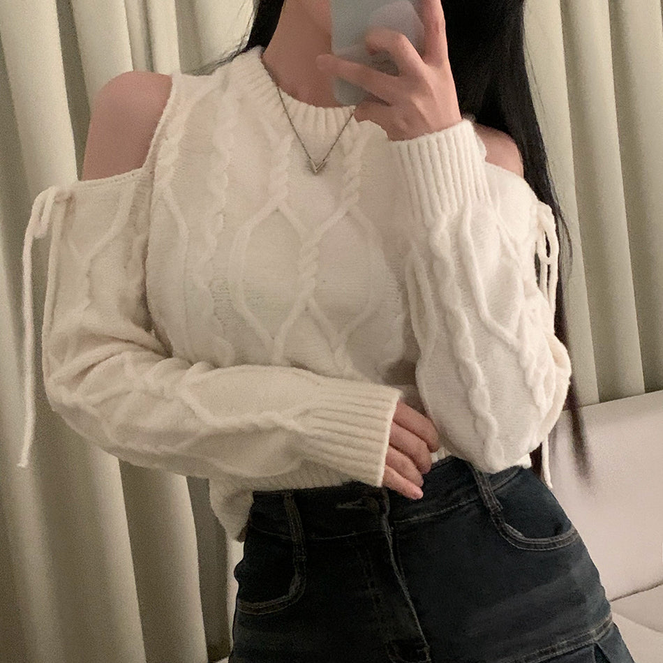 【tops】オープンショルダーニットセーターG24023