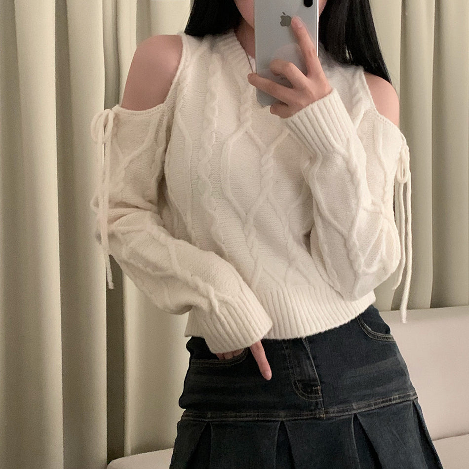 【tops】オープンショルダーニットセーターG24023