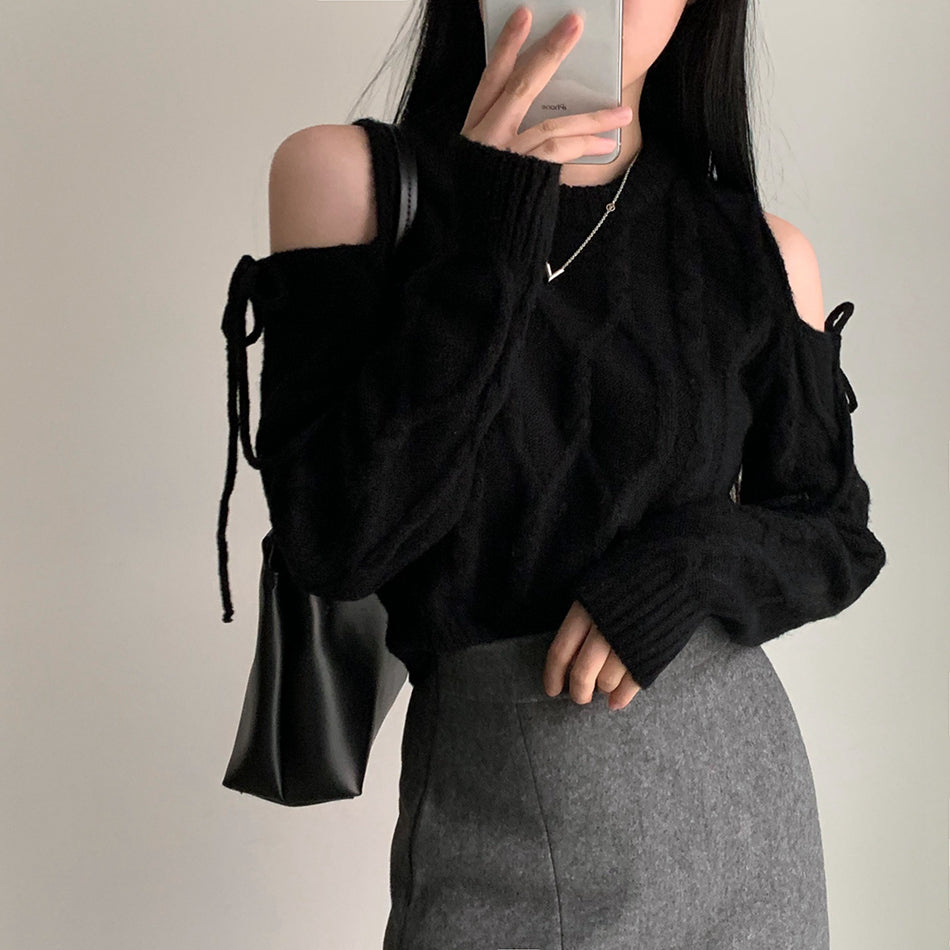 【tops】オープンショルダーニットセーターG24023