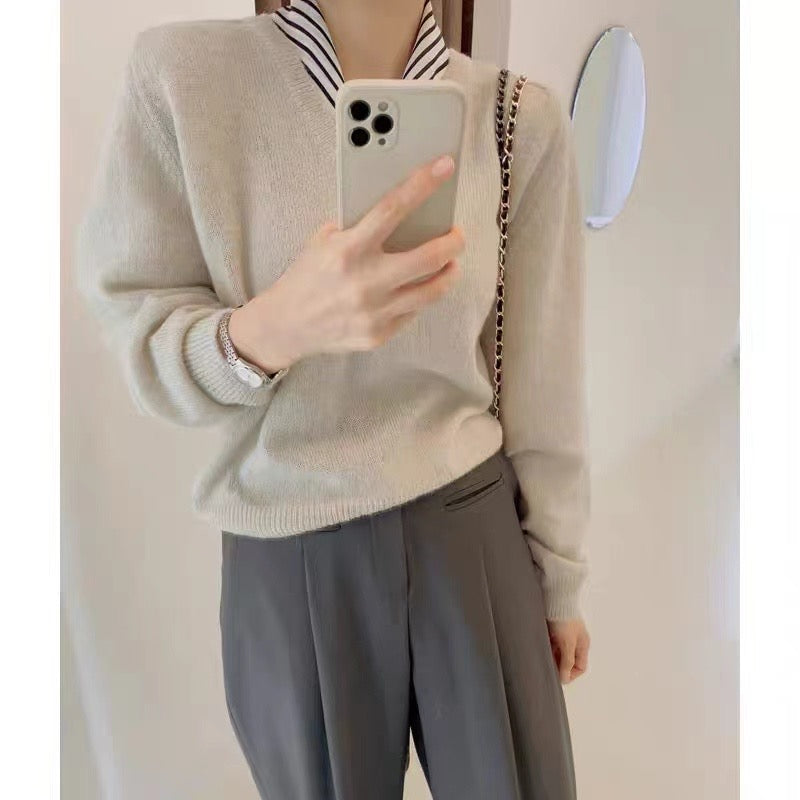 【tops】偽二つ切り替えニットセーターG24025