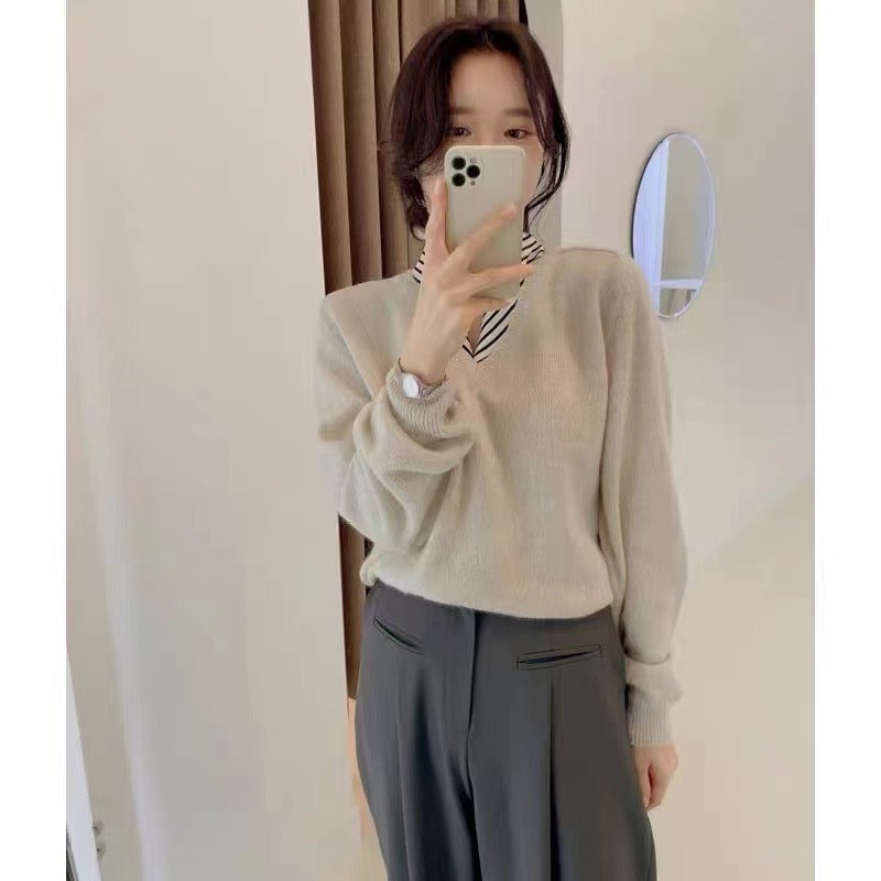 【tops】偽二つ切り替えニットセーターG24025