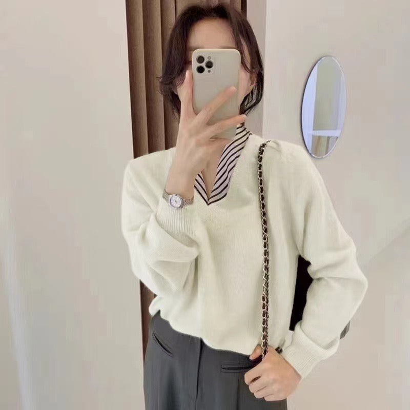 【tops】偽二つ切り替えニットセーターG24025