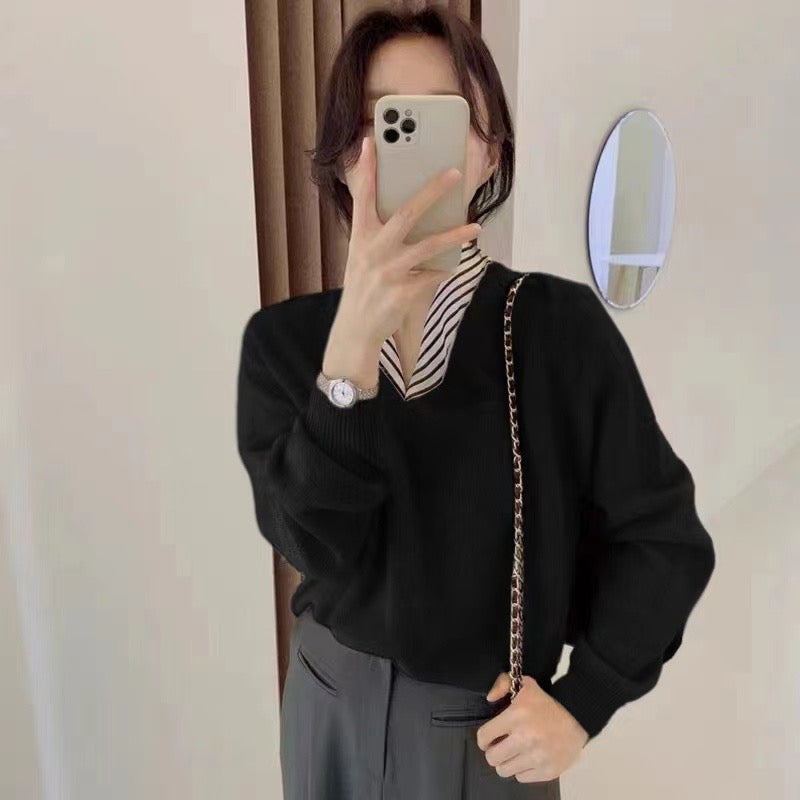 【tops】偽二つ切り替えニットセーターG24025