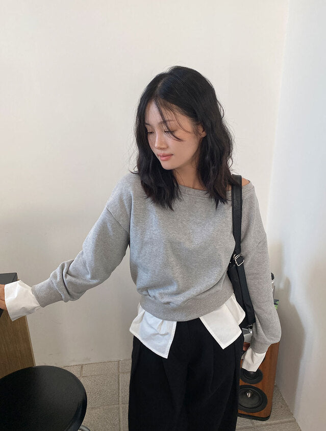 【tops】偽二つ切り替え長袖パーカーG24026