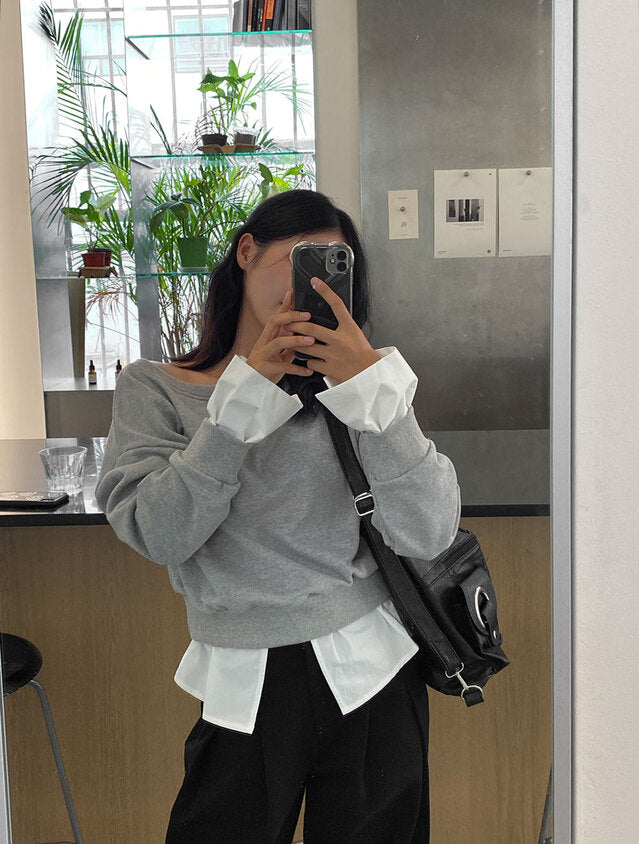 【tops】偽二つ切り替え長袖パーカーG24026