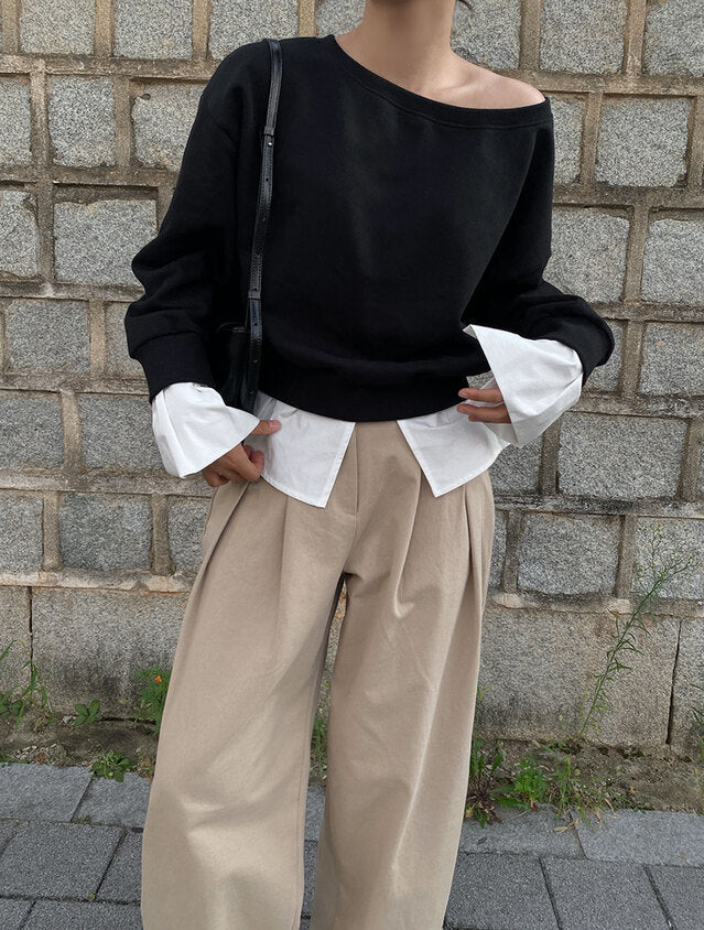 【tops】偽二つ切り替え長袖パーカーG24026