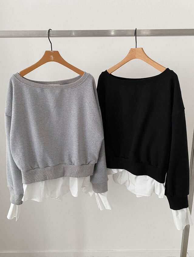 【tops】偽二つ切り替え長袖パーカーG24026