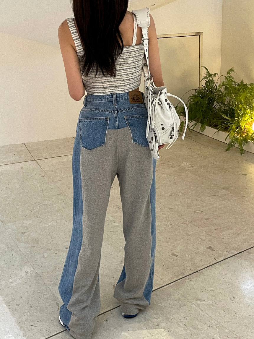 【bottoms】切り替えデニムガウチョパンツG24028