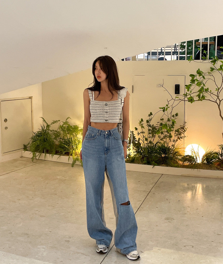 【bottoms】切り替えデニムガウチョパンツG24028