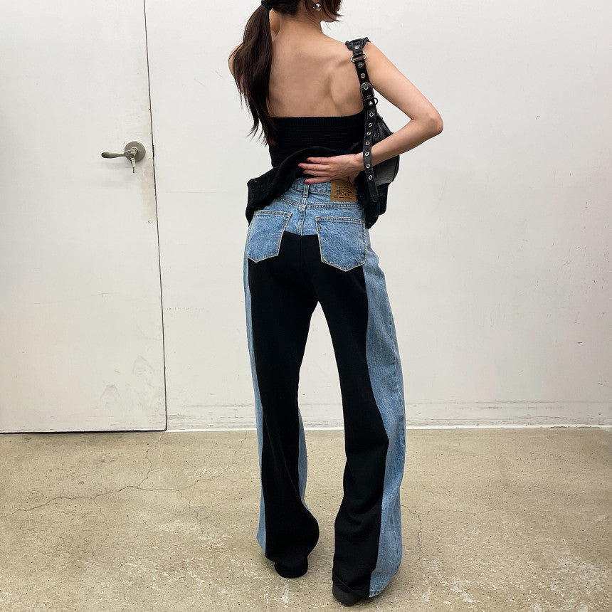 【bottoms】切り替えデニムガウチョパンツG24028