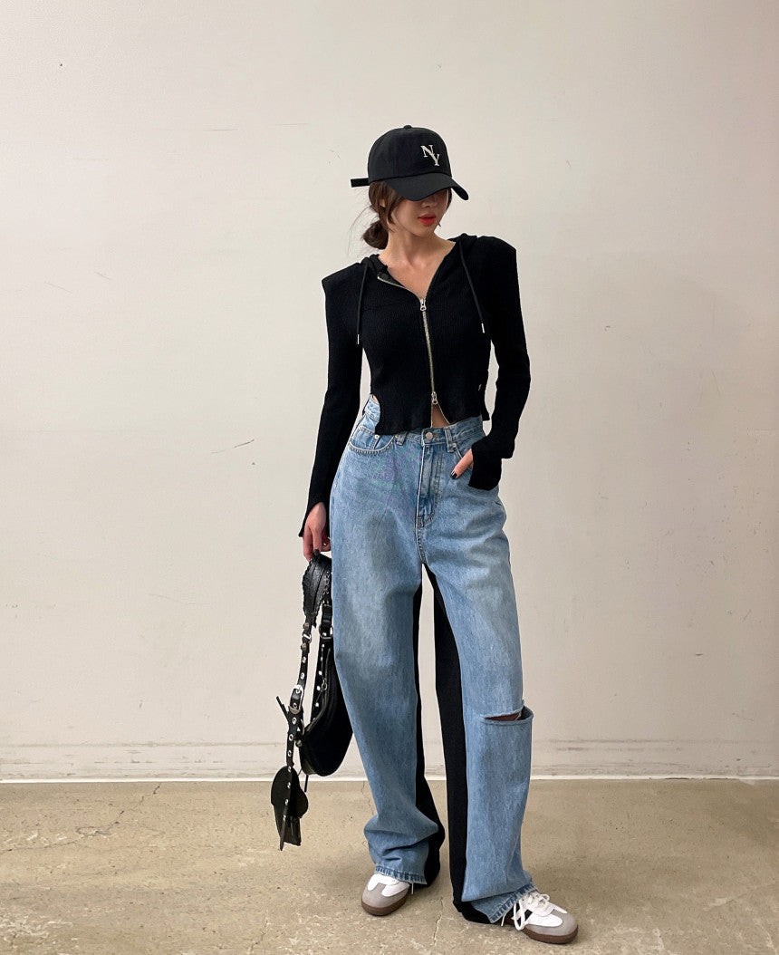 【bottoms】切り替えデニムガウチョパンツG24028