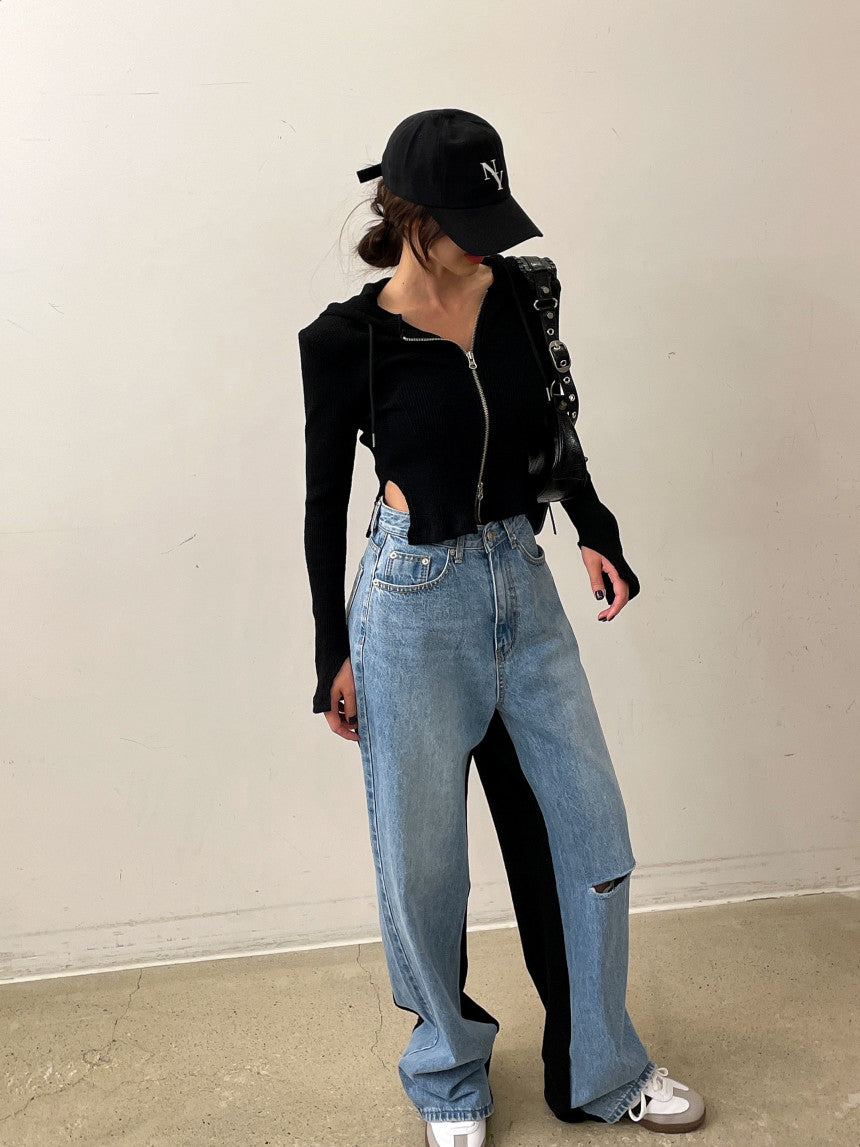 【bottoms】切り替えデニムガウチョパンツG24028