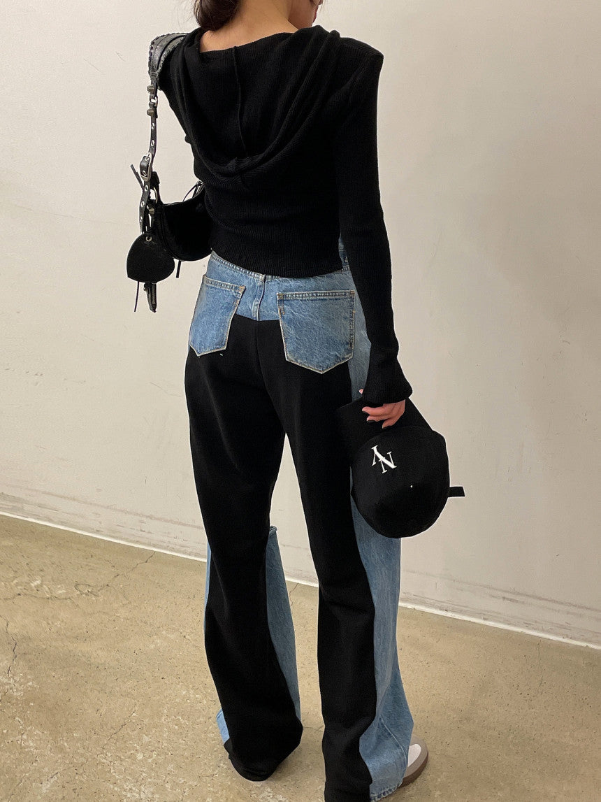 【bottoms】切り替えデニムガウチョパンツG24028