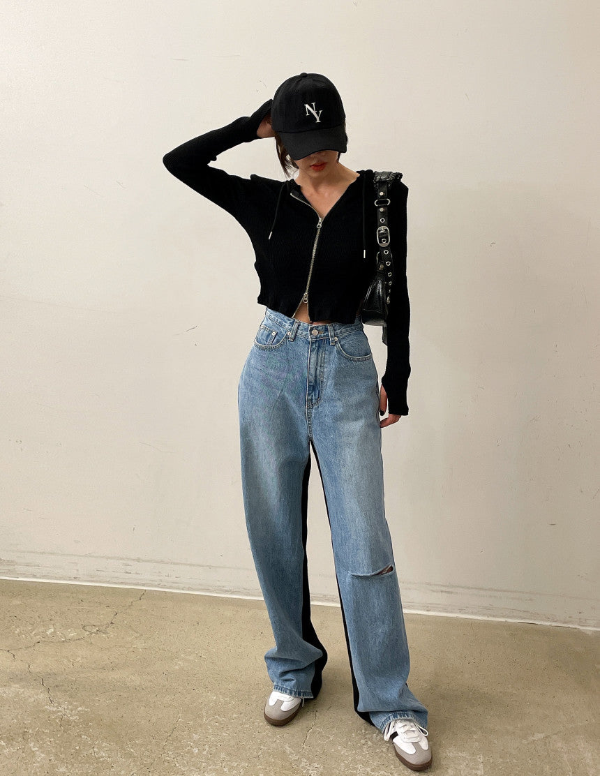 【bottoms】切り替えデニムガウチョパンツG24028