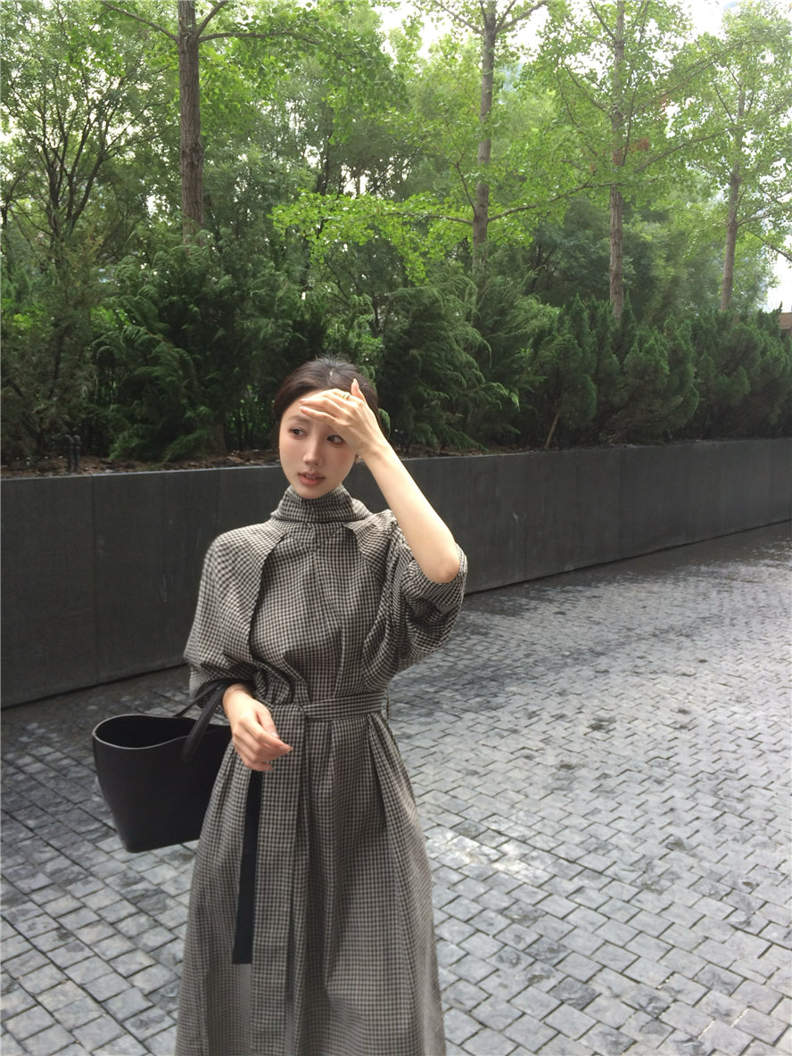 【dress】チェック柄スタンドネックワンピースG24033