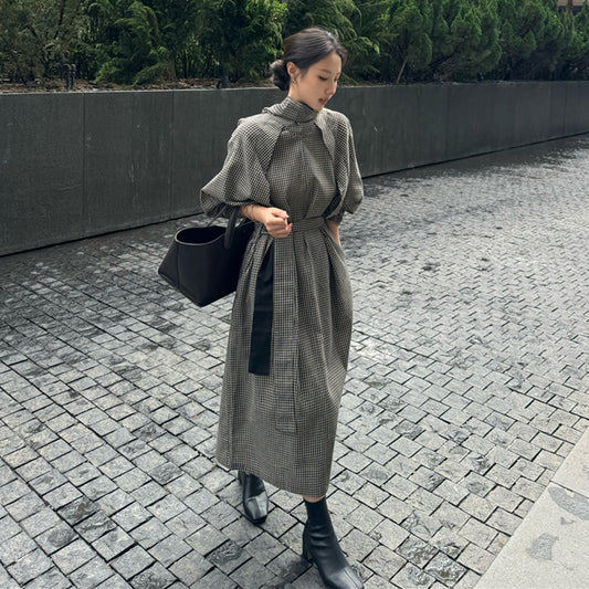 【dress】チェック柄スタンドネックワンピースG24033