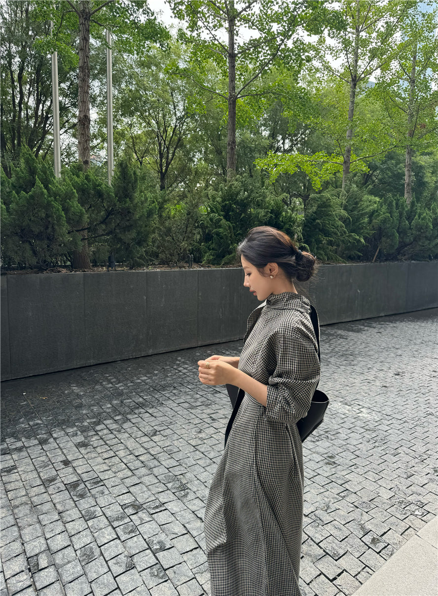 【dress】チェック柄スタンドネックワンピースG24033