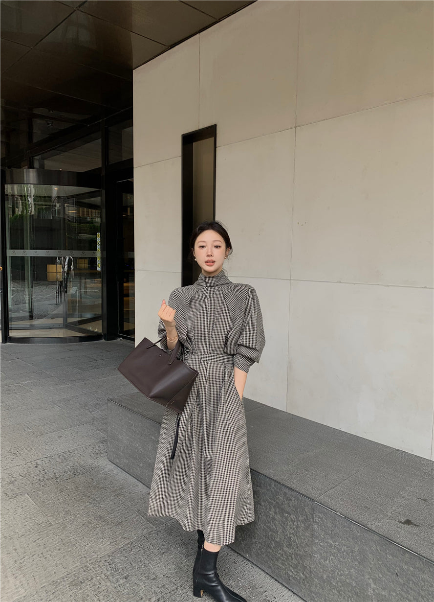 【dress】チェック柄スタンドネックワンピースG24033