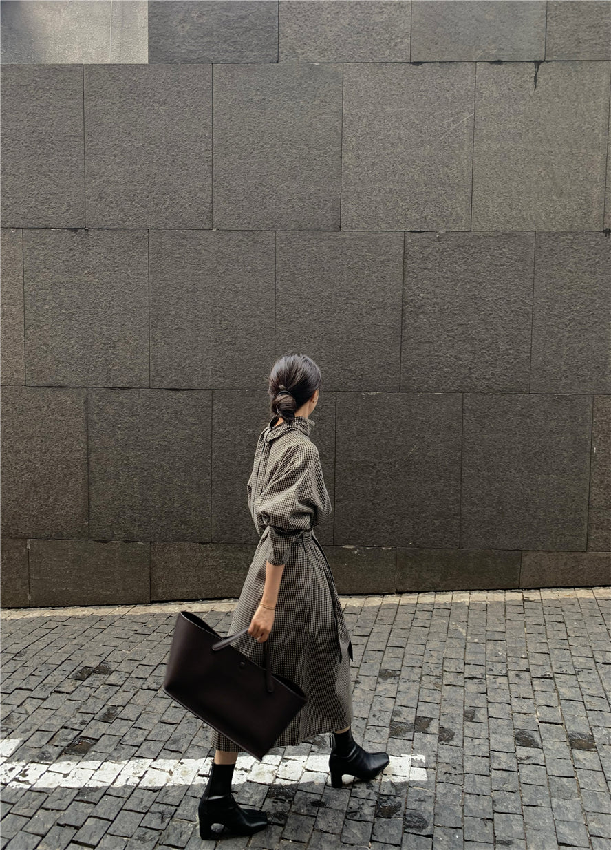 【dress】チェック柄スタンドネックワンピースG24033