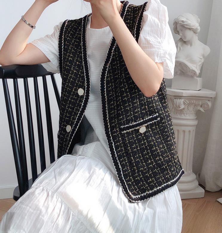 【tops】ノースリーブチェック柄チョッキF8286