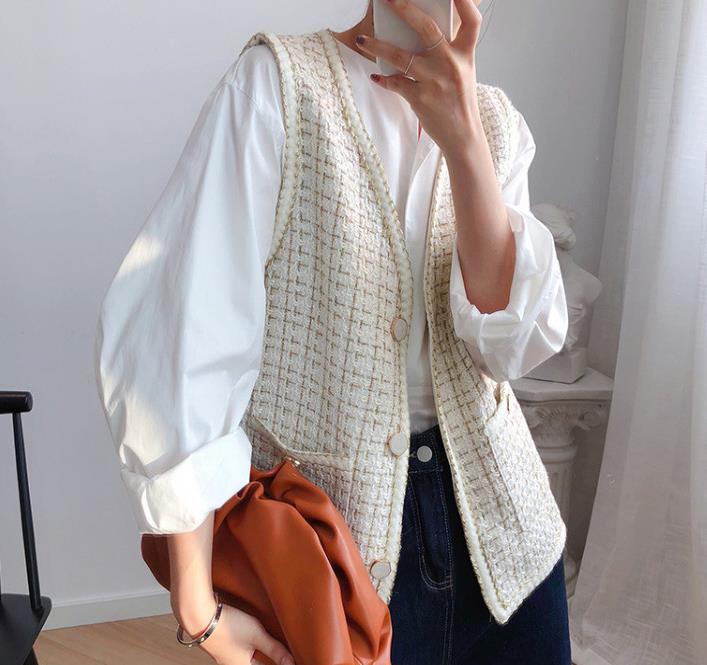 【tops】ノースリーブチェック柄チョッキF8286