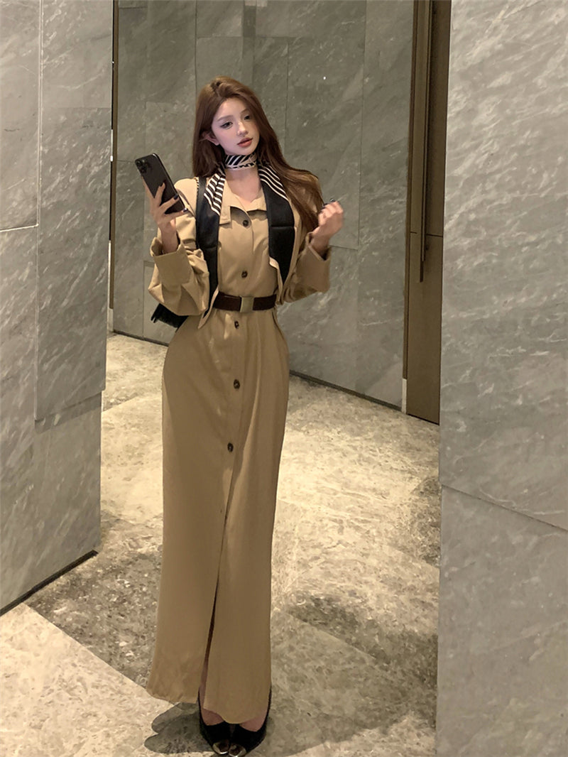 【dress】長袖シャツワンピース＋スカーフ＋ベルトG24042