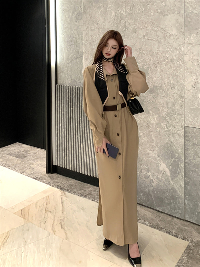 【dress】長袖シャツワンピース＋スカーフ＋ベルトG24042