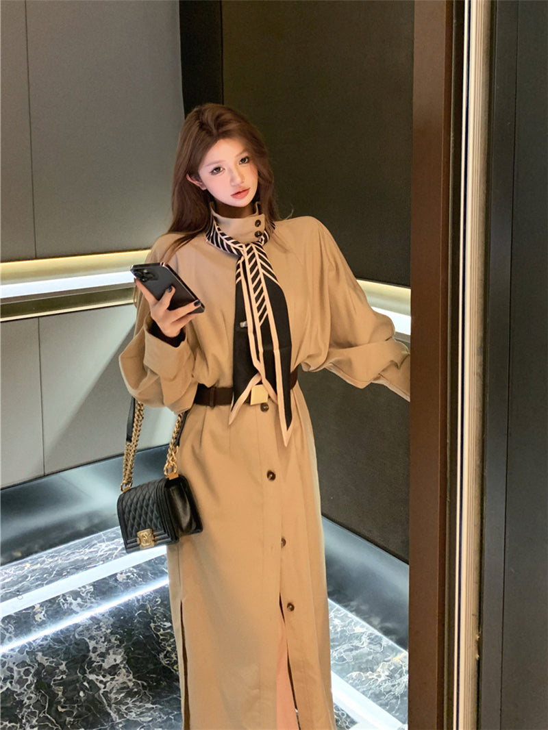 【dress】長袖シャツワンピース＋スカーフ＋ベルトG24042