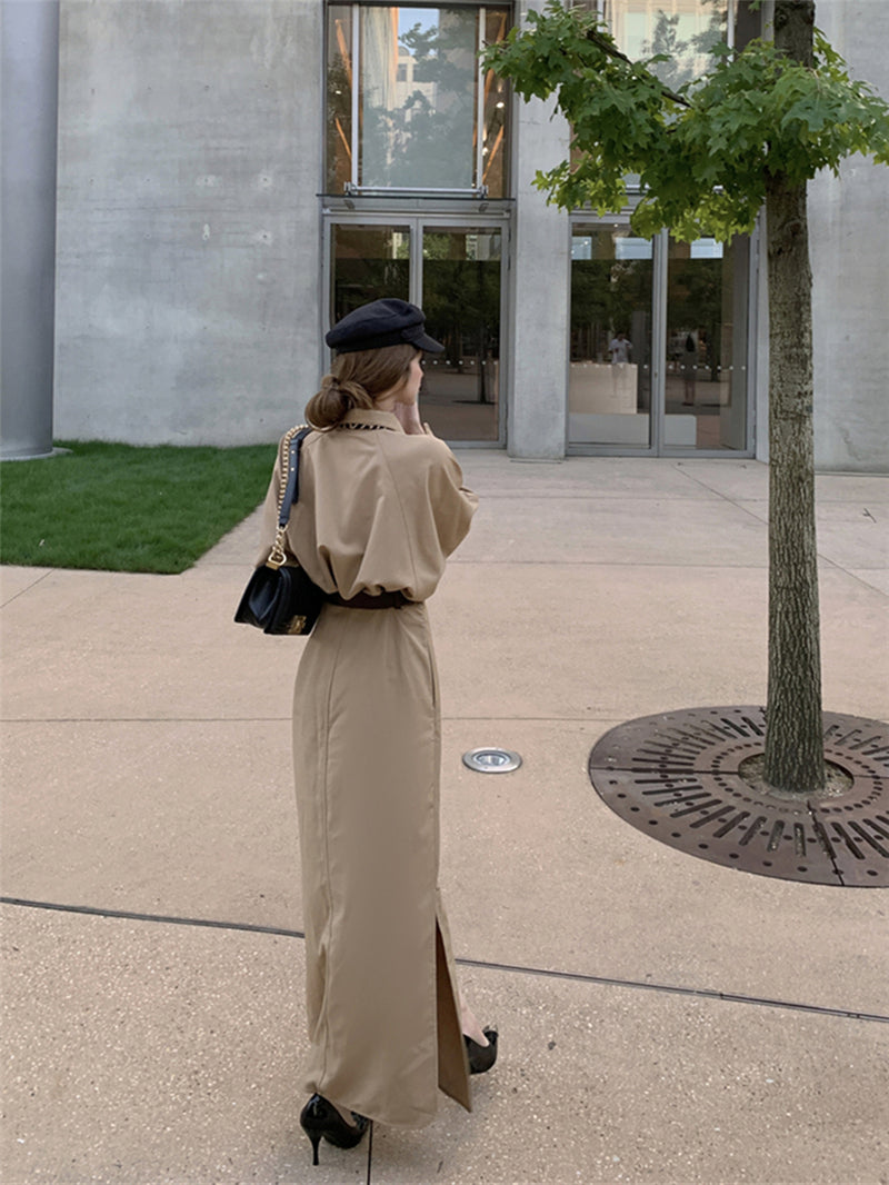 【dress】長袖シャツワンピース＋スカーフ＋ベルトG24042