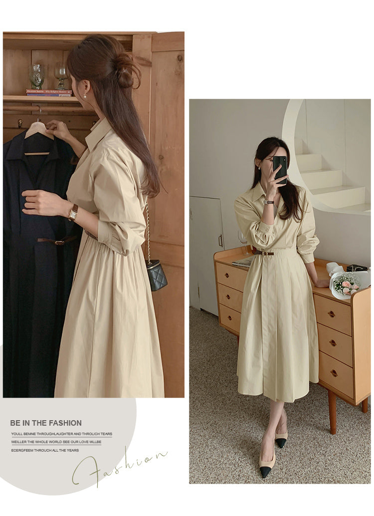 【dress】Vネック長袖シャツワンピースG24044