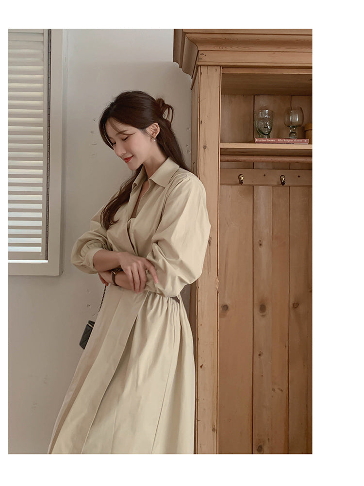 【dress】Vネック長袖シャツワンピースG24044