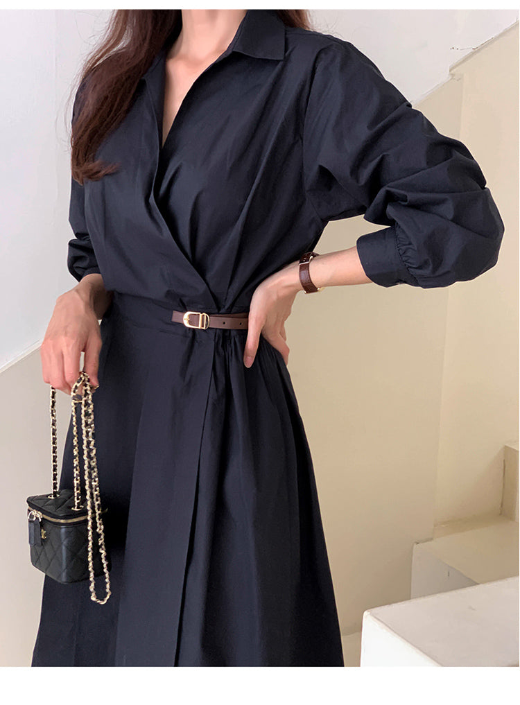 【dress】Vネック長袖シャツワンピースG24044